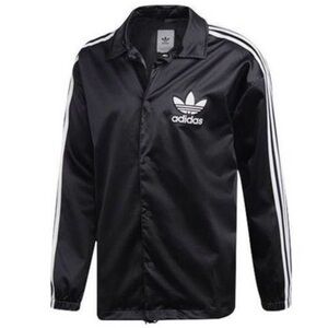 *NWT* ADIDAS ORIGINALS SATIN COACH MENS JACKET - BLACK - SIZE SMALL